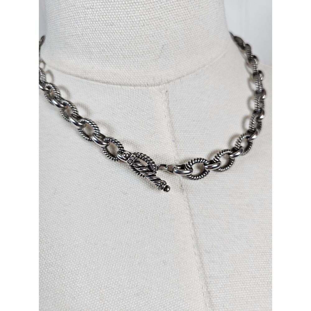 Michelle Albala Sterling Silver Twisted Rolo Cable Chain Toggle Necklace 18in - Picture 3 of 11